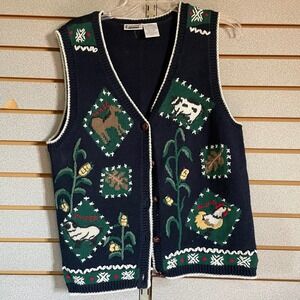 VTG 90s Capacity Farm Animal Knit Sweater‎ Vest Medium Grandma Core Cute Cozy